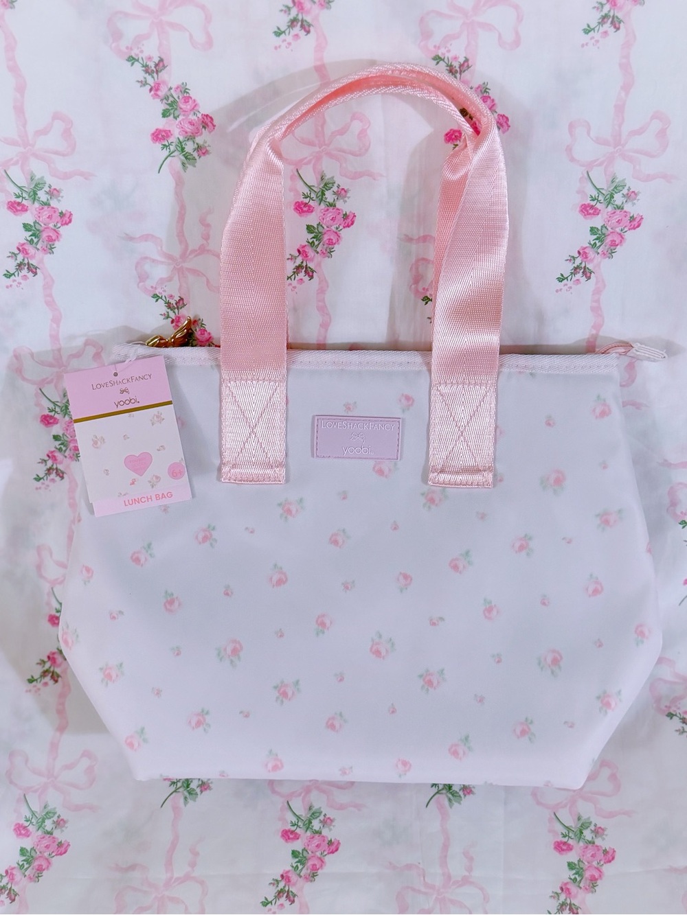 LoveShackFancy x Target Yoobi Ribbon Rosa Lunch Tote Bag Ballet Bloom